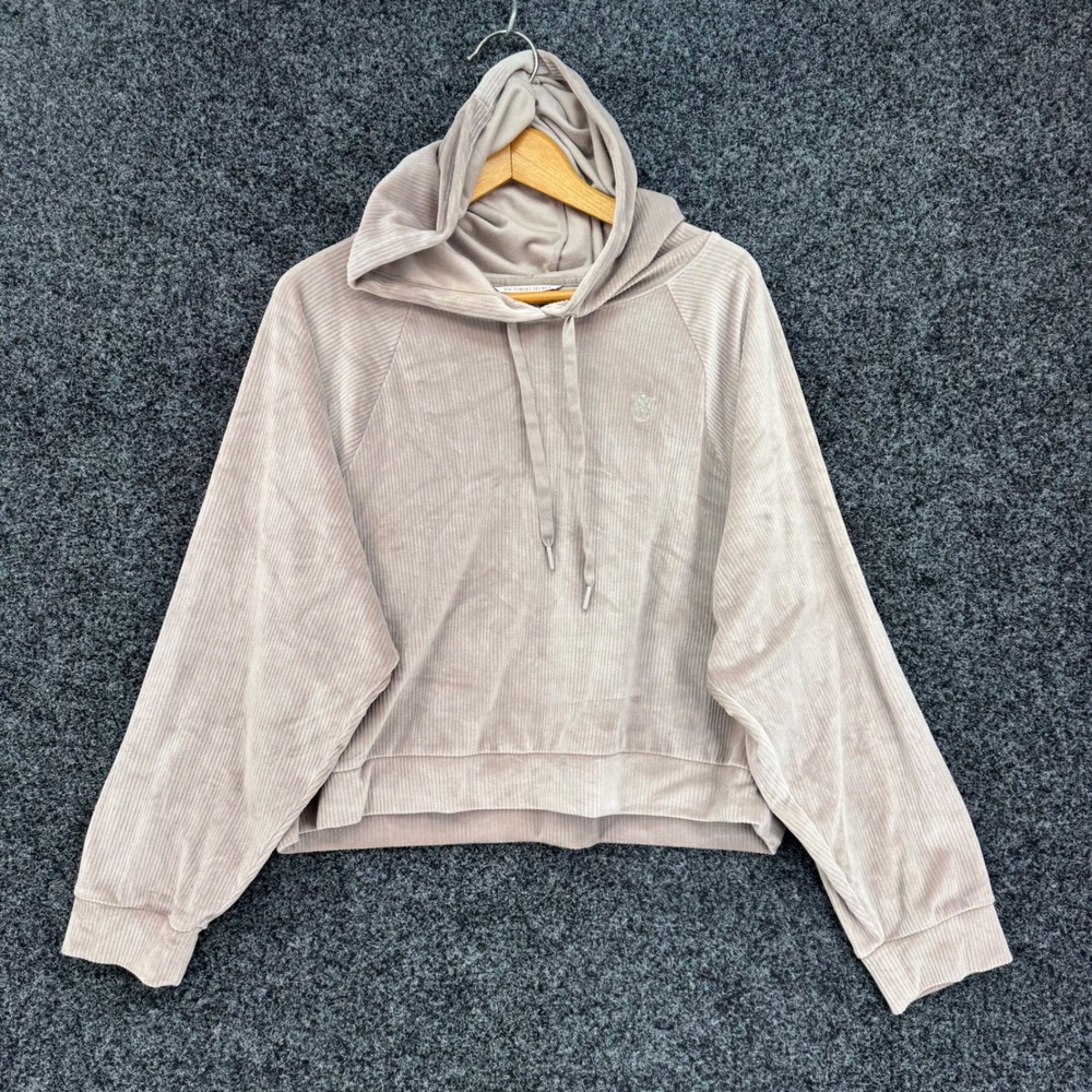 Victorias Secret Ribbed Velour Hoodie Taupe Grey XL Pullover Loungewear